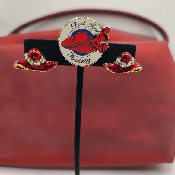 Red Hat Society Earrings and a Red Hat Society Pin! - Picture 7 of 8